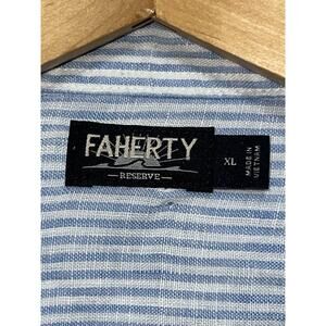 Faherty XLarge Stripped Linen Long Sleeve Blue Button Down Shirt Spread Collar